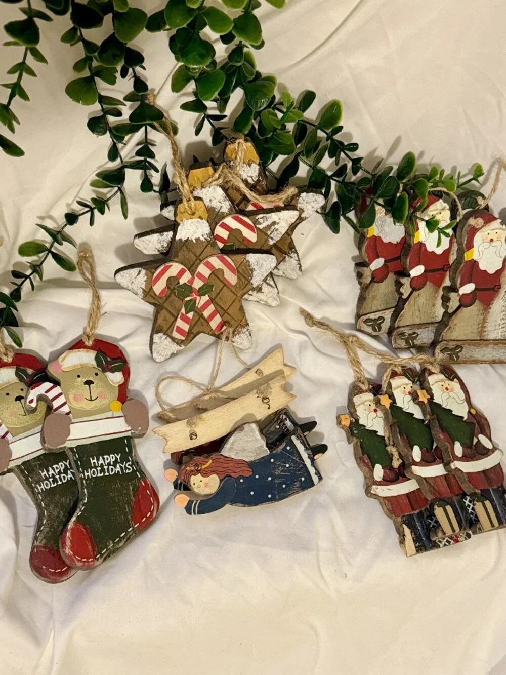 Nicole Crafts Rustic Wooden Christmas Ornaments Lot - Set of 13